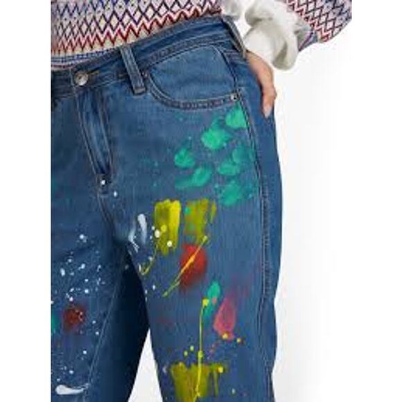 New York & Company Denim - NY & Company Dream Curvy Boyfriend Paint Splatter Medium Blue Jeans Pants 20